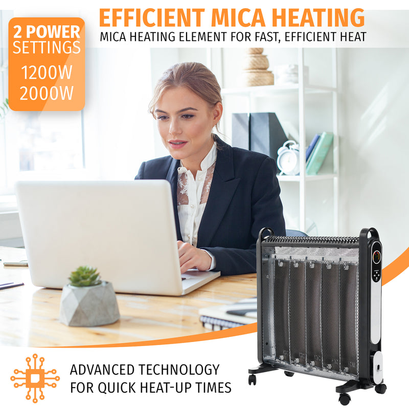 Nyxi Mica Oil Free Panel Heater Electric 2000W with Remote Control 2 Heat Settings