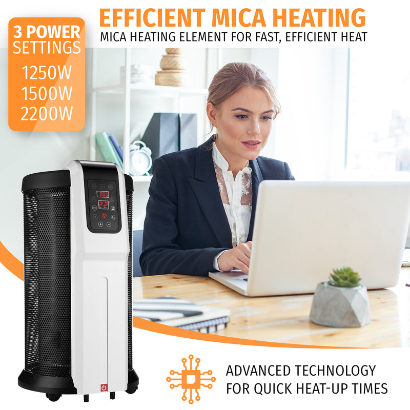 Nyxi Cylindrical Mica Electric Heater 2200W 360° Surround Heating with Remote Control