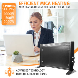 Mica Panel Electric Heater 2000W 3 Heat Settings (Black)