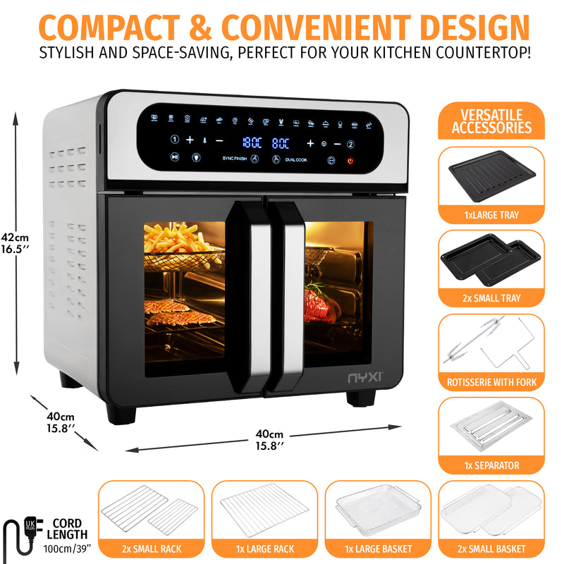 Nyxi Air Fryer Oven 20L with Dual French Glass Doors Digital Control 13 Cooking Modes