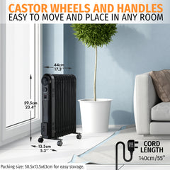 Nyxi 11-Fin Oil Filled 2500W Heater Radiator 3 Power Settings (Black, Model 3898)