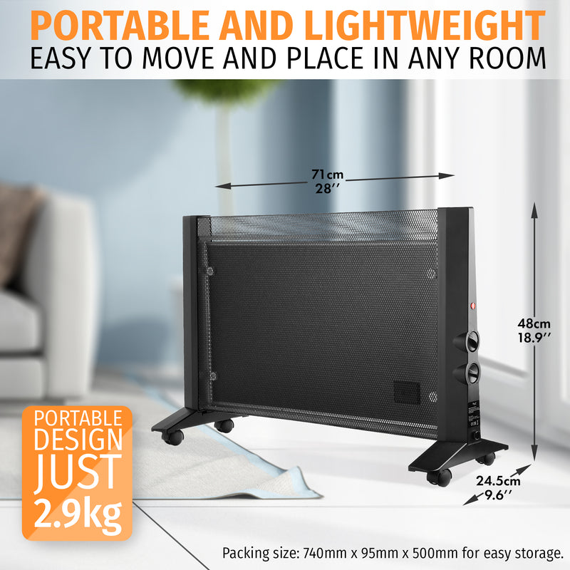 Nyxi Mica Panel Electric Heater 2000W 3 Heat Settings (Black)