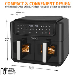 Nyxi Air Fryer 9L Dual Basket (4.5L Each Basket) Visual Window Digital Control