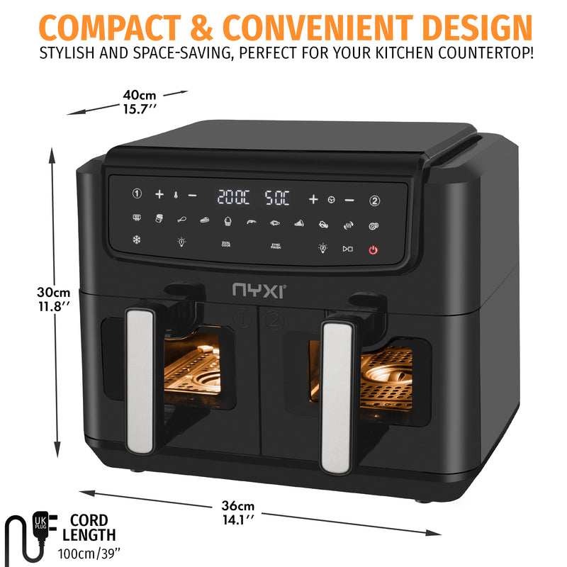 Nyxi Air Fryer 9L Dual Basket (4.5L Each Basket) Visual Window Digital Control