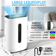 Nyxi 20L Per Day Dehumidifier with Digital Humidity Sensor, XL 6.5L Water Tank