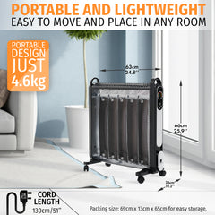 Nyxi Mica Oil Free Panel Heater Electric 2000W with Remote Control 2 Heat Settings