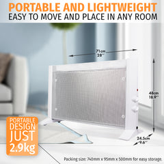 Nyxi Mica Panel Electric Heater 2000W Free Standing 3 Heat Settings (White)