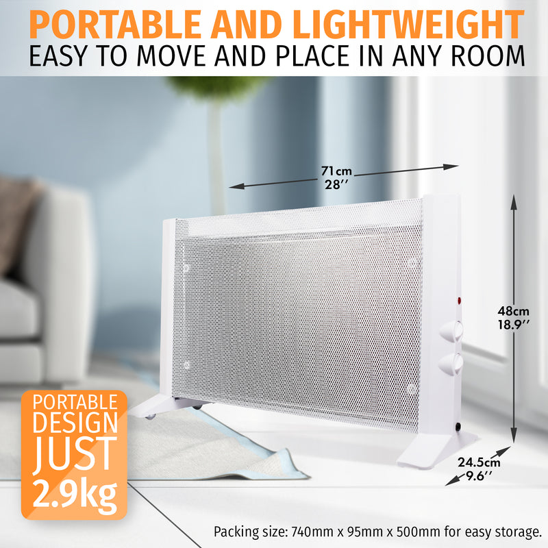 Nyxi Mica Panel Electric Heater 2000W Free Standing 3 Heat Settings (White)