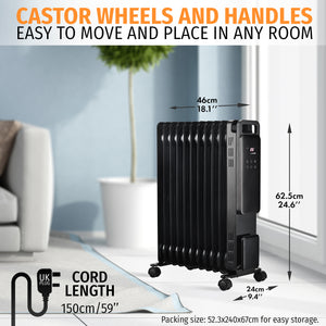 11-Fin Oil Filled Heater 2500W with Remote Control (Black, Model 3904)