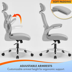 Nyxi Ergonomic Office Chair for Work, Computer Desk & Study, High Back Mesh Chair with Foldable Armrests (Grey, Model 751)