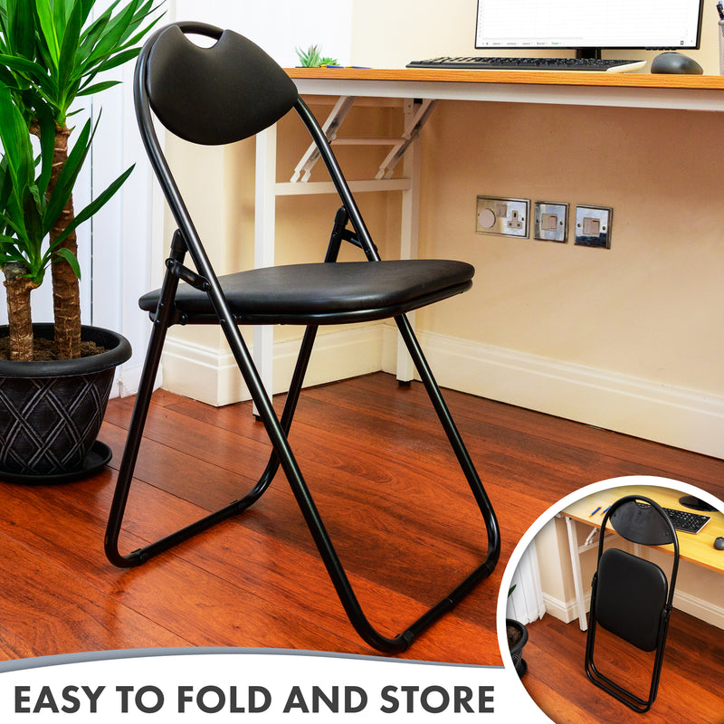 Nyxi Folding Chairs Faux Leather Padded (Black)