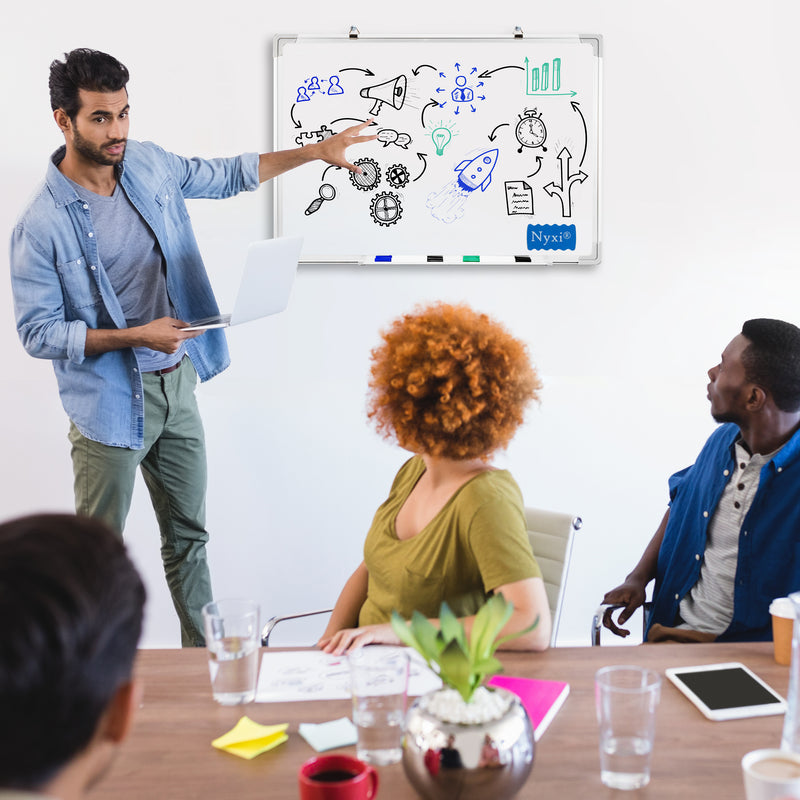 Nyxi Whiteboard 90cm X 60cm with 6 X Markers 10 Magnets 1 X Duster