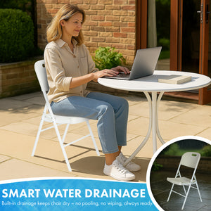 Premium Folding Chair – All-White Waterproof Design with Built-in Drain – Foldable Outdoor & Indoor Seat