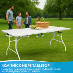 Nyxi 6ft Folding Table – Heavy-Duty & Waterproof (180x74cm) All-White Portable Table