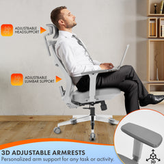 Nyxi Office Chair Premium Ergonomic Foam Seat, 3D Armrests, Headrest & Lumbar Support, 3-Angle Locking (Grey)