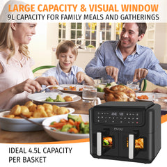 Nyxi Air Fryer 9L Dual Basket (4.5L Each Basket) Visual Window Digital Control
