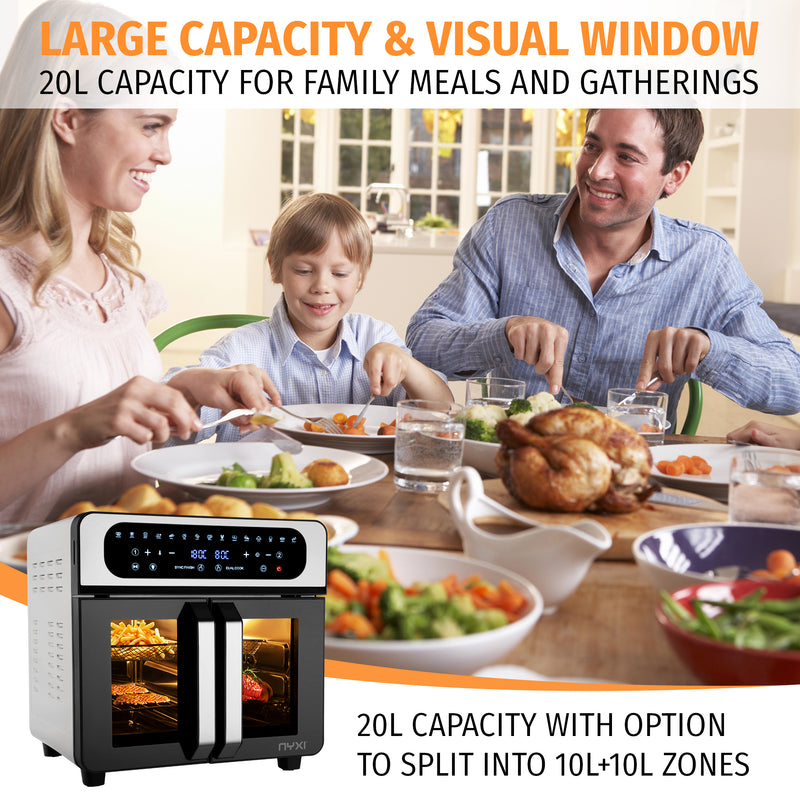 Nyxi Air Fryer Oven 20L with Dual French Glass Doors Digital Control 13 Cooking Modes