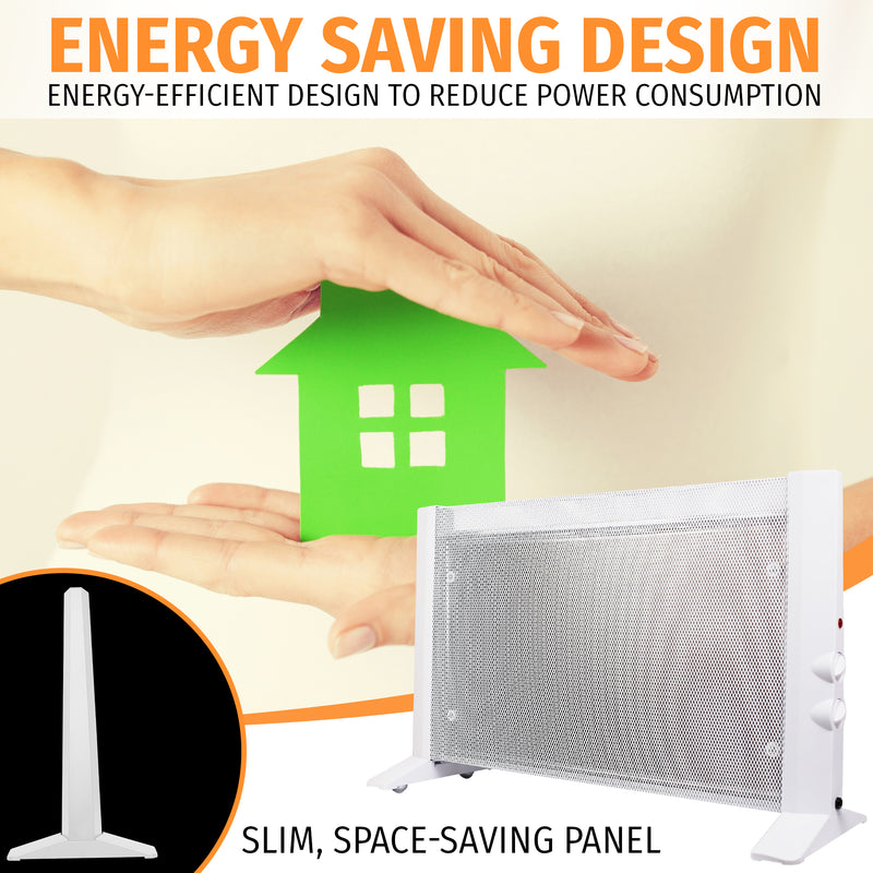 Nyxi Mica Panel Electric Heater 2000W Free Standing 3 Heat Settings (White)
