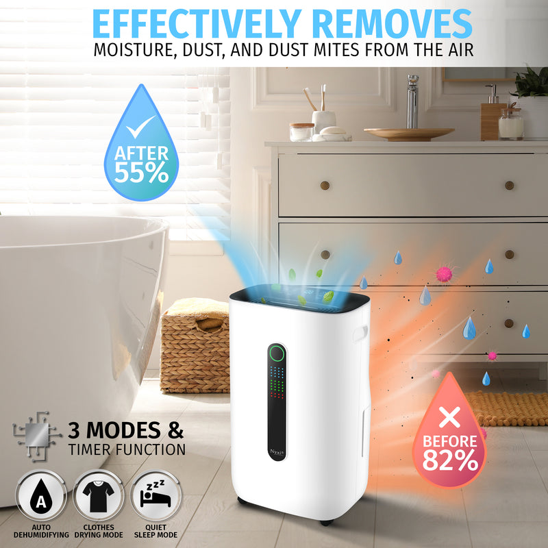 Nyxi 20L Per Day Dehumidifier with Digital Humidity Sensor, XL 6.5L Water Tank