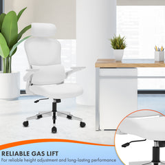 Nyxi Office Chair Ergonomic Computer Desk, Work & Study Chair, High Mesh Back, Foldable 3D Armrests (White, Model 782)