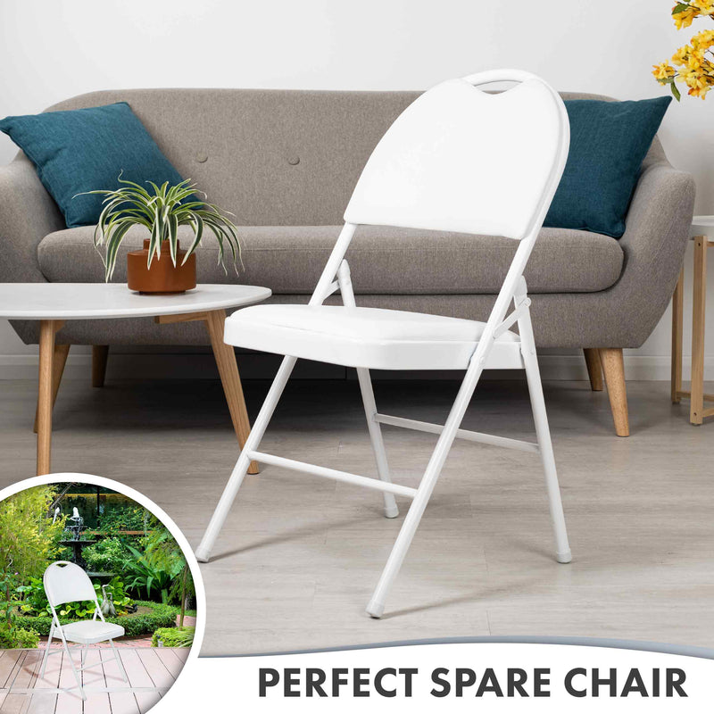 Nyxi Premium Folding Chair Faux Leather Padded (White PVC)