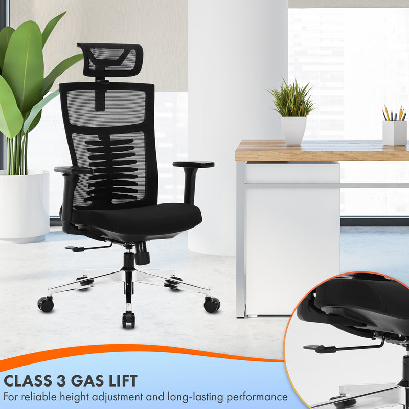 Nyxi Office Chair Premium Ergonomic Foam Seat, 3D Armrests, Headrest & Lumbar Support, 3-Angle Locking (Black)