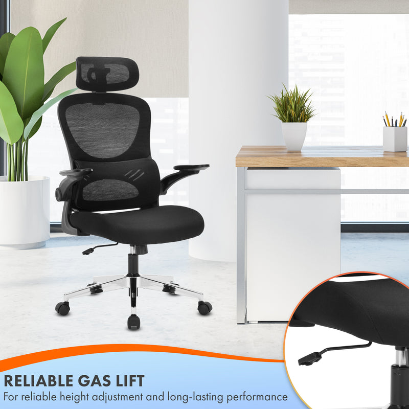 Nyxi Office Chair Ergonomic Computer Desk, Work & Study Chair, High Mesh Back, Foldable 3D Armrests (Black, Model 768)