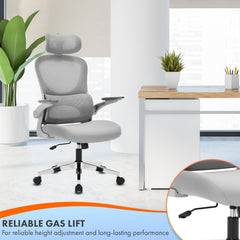 Nyxi Office Chair Ergonomic Computer Desk, Work & Study Chair, High Mesh Back, Foldable 3D Armrests (Grey, Model 775)