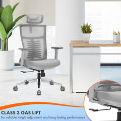 Nyxi Office Chair Premium Ergonomic Foam Seat, 3D Armrests, Headrest & Lumbar Support, 3-Angle Locking (Grey)