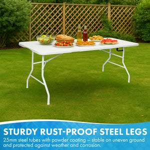 Nyxi 6ft Folding Table – Heavy-Duty & Waterproof (180x74cm) All-White Portable Table