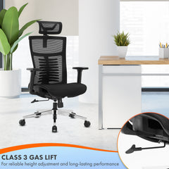 Nyxi Office Chair Premium Ergonomic Mesh Seat, 3D Armrests, Headrest & Lumbar Support, 3-Angle Locking (Black)
