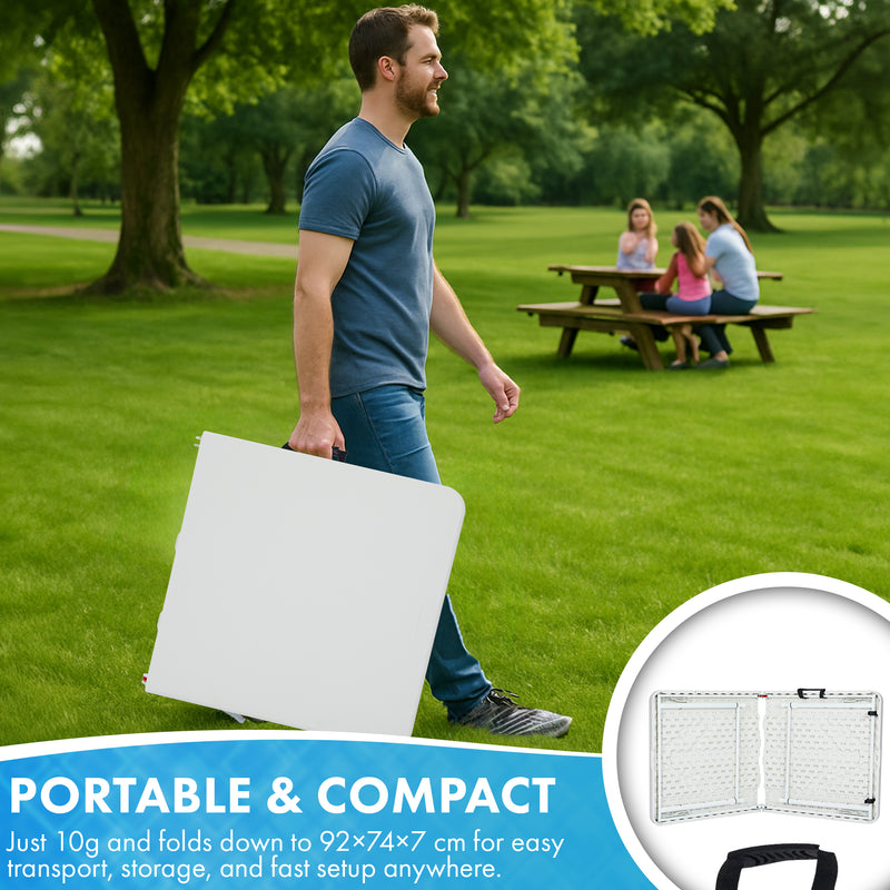 Nyxi 6ft Folding Table – Heavy-Duty & Waterproof (180x74cm) All-White Portable Table