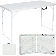 Nyxi 4ft Folding Table – Adjustable Height (56-74cm) White Top & Legs Sturdy, Waterproof & Portable