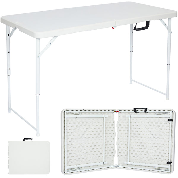 Nyxi 4ft Folding Table – Adjustable Height (56-74cm) White Top & Legs Sturdy, Waterproof & Portable