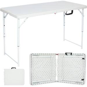 Nyxi 4ft Folding Table – Adjustable Height (56-74cm) White Top & Legs Sturdy, Waterproof & Portable