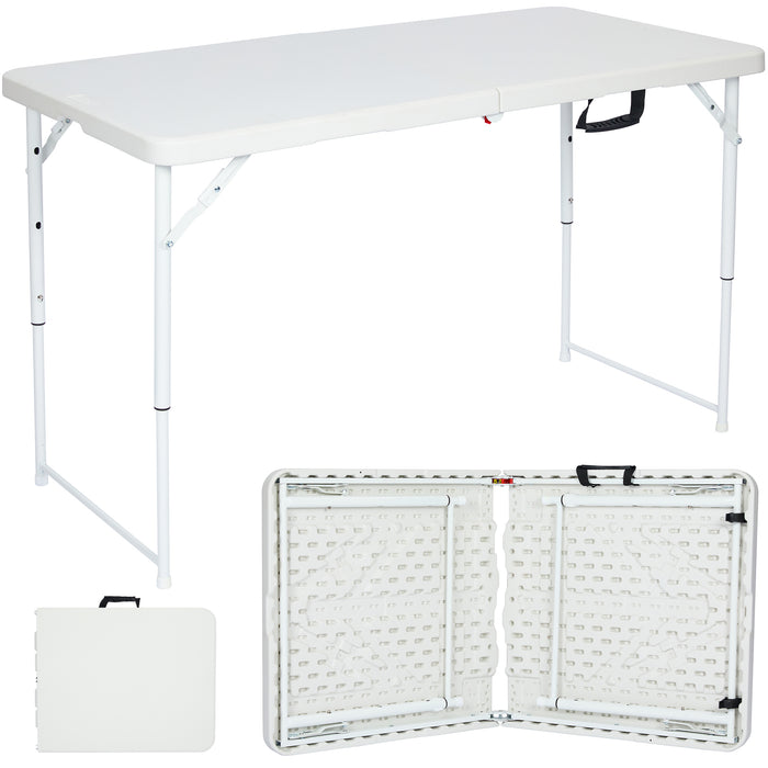 Nyxi 4ft Folding Table – Adjustable Height (56-74cm) White Top & Legs Sturdy, Waterproof & Portable