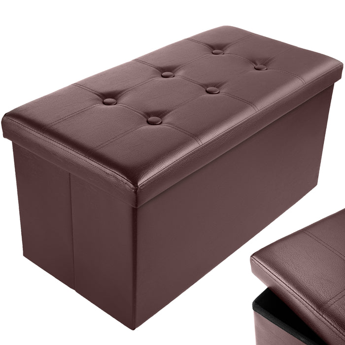 Faux Leather Ottoman Storage Box (Brown) - 76 * 38 * 38cm