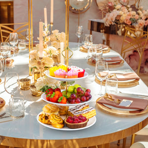 White Ceramic 3 Tier Cake Stand Round Display with New Gold Fittings