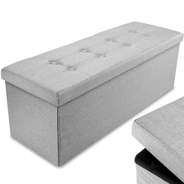 Nyxi Fabric Ottoman Storage Box (Light Grey) - 110 * 38 * 38cm