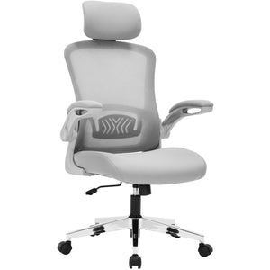 Ergonomic Office Chair for Work, Computer Desk & Study, High Back Mesh Chair with Foldable Armrests (Grey, Model 751)