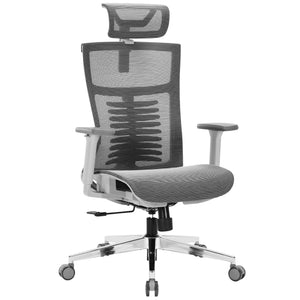 Office Chair Premium Ergonomic Mesh Seat, 3D Armrests, Headrest & Lumbar Support, 3-Angle Locking (Grey)