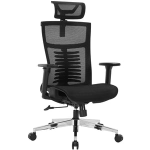 Office Chair Premium Ergonomic Mesh Seat, 3D Armrests, Headrest & Lumbar Support, 3-Angle Locking (Black)