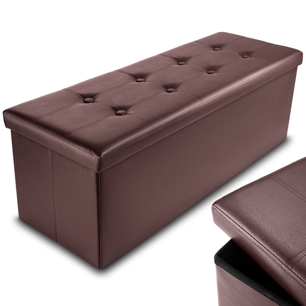 Nyxi Faux Leather Ottoman Storage Box (Brown) - 110 * 38 * 38 cm