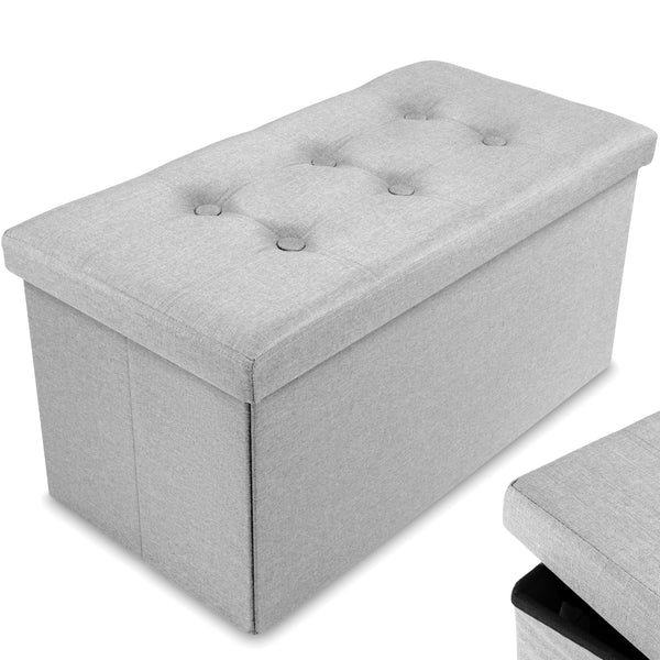 Nyxi Fabric Ottoman Storage Box (Light Grey) - 76 * 38 * 38cm