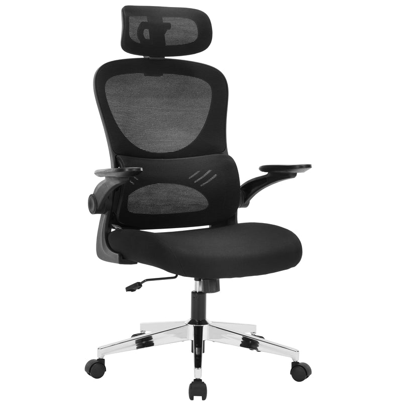 Nyxi Office Chair Ergonomic Computer Desk, Work & Study Chair, High Mesh Back, Foldable 3D Armrests (Black, Model 768)