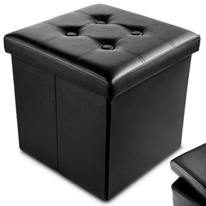 Faux Leather Ottoman Storage Box (Black) - 38 * 38 * 38cm