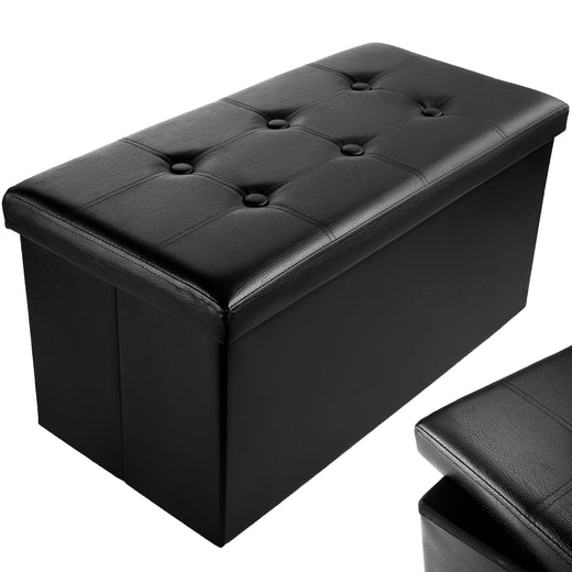 Nyxi Faux Leather Ottoman Storage Box (Black) - 76 * 38 * 38cm