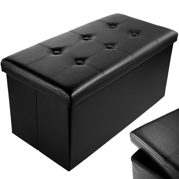 Nyxi Faux Leather Ottoman Storage Box (Black) - 76 * 38 * 38cm