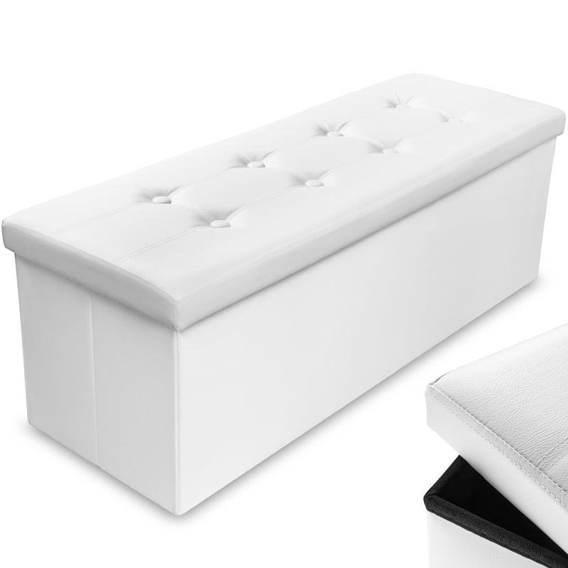 Nyxi Faux Leather Ottoman Storage Box (White) - 110 * 38 * 38cm