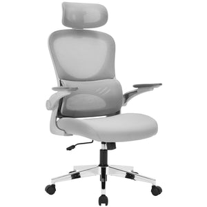 Office Chair Ergonomic Computer Desk, Work & Study Chair, High Mesh Back, Foldable 3D Armrests (Grey, Model 775)